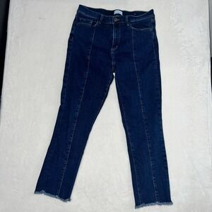 Loft Women's Size 12 Dark Wash High Rise Straight Jeans Frayed Hem